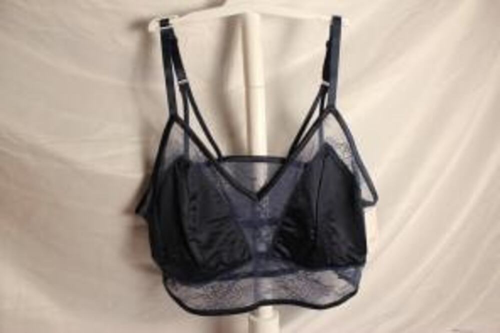 Women's Satin and Lace Longline Bralette - Auden Smart Blue XXL NWT